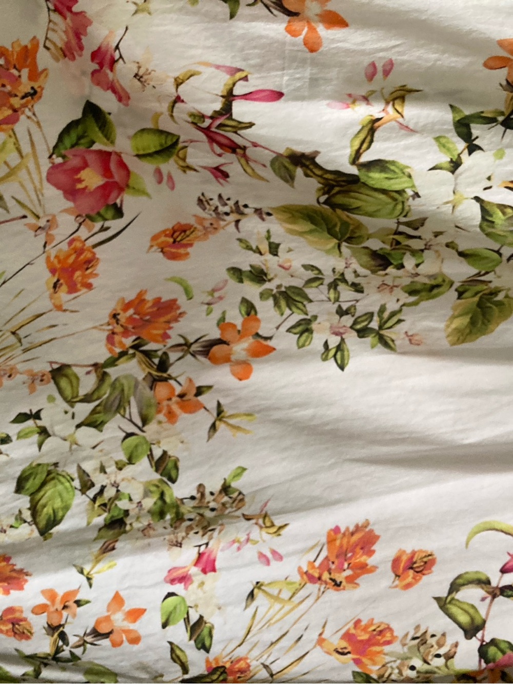 Anthropologie Tobie Cream Midi Dress with Pink and Green Floral Hem - Picture 9 of 11